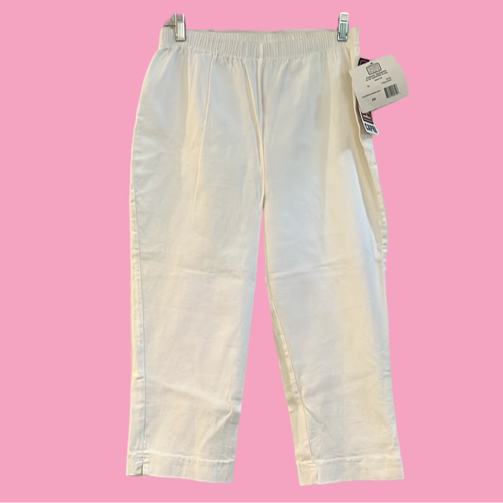 FADED GLORY DEADSTOCK HIGH WAISTED STRETCH DENIM CAPRI WHITE LARGE NEW WITH TAGS